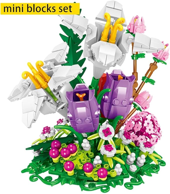 Lilies Flower Bouquet Building Sets, Artificial Flowers Building Blocks kit, DIY Unique Decoration Home, Botanical Collection for Ages 8+,Ideal Gifts for Mom Women (511PCS)