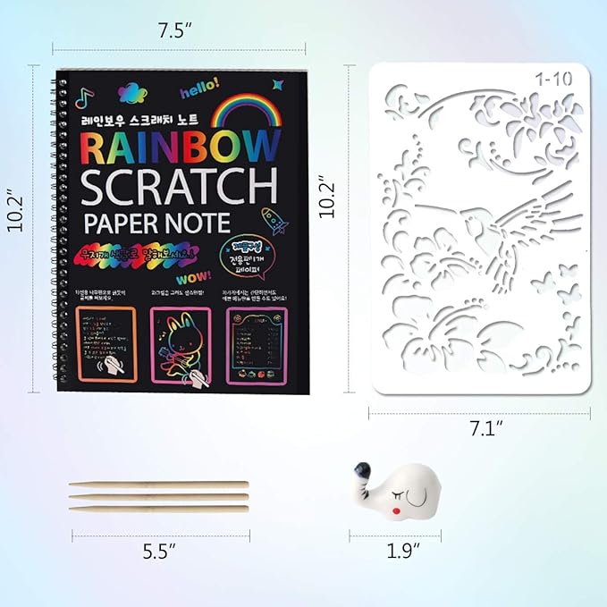 Mocoosy 3 Pack Rainbow Scratch Art Paper Notebooks, Magic Scratch Off Paper Set for Kids Arts Crafts, Black Scratch Note Doodle Pads for Drawing Christmas Gifts Birthday Game Coloring Activity