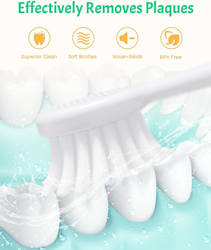 NELL&WELL Kids Electric Toothbrush, 2-Min Timer, 3 Modes with Memory, IPX 7 Waterproof, Battery Powered Kids Toothbrush with 3 Soft Bristles Heads for Children Boys and Girls Ages 3+…