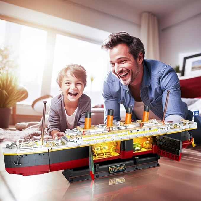Titanic Building Set with LED Light, 2 in 1 Titanic Ship Mini Building Block 1883 PCS, Ship Model with Glacier Display Stand, Building Brick Toy Gift for Adults Teens Kids Boys Girls 10 11 12+