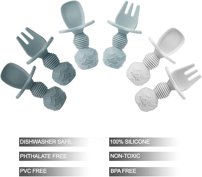 PandaEar 6 Pack Silicone Baby Spoons Self Feeding| Infant Spoons First Stage| Baby Utensils 6-12 Months| Toddler Baby Feeding Spoon | Baby Eating Essentials| Baby Led Weaning Supplies, Onesize