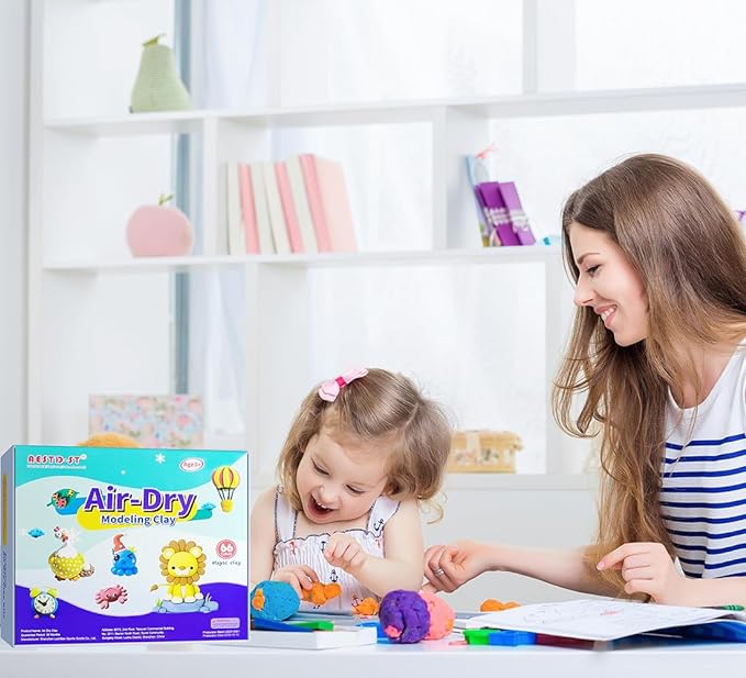 Air Dry Clay 66 Colors, Modeling Clay for Kids, DIY Model Magic Clay, Molding Clay Kit with Sculpting Tools, Non-Sticky Soft and Super Light, Arts and Crafts Gift for Boys Girls Kids.