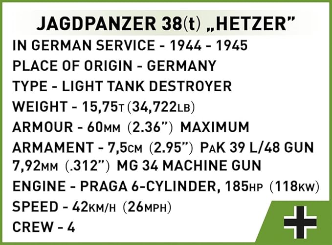 Cobi toys 555 Pcs Hc WWII /2558/ Jagdpanzer 38 (Hetzer)
