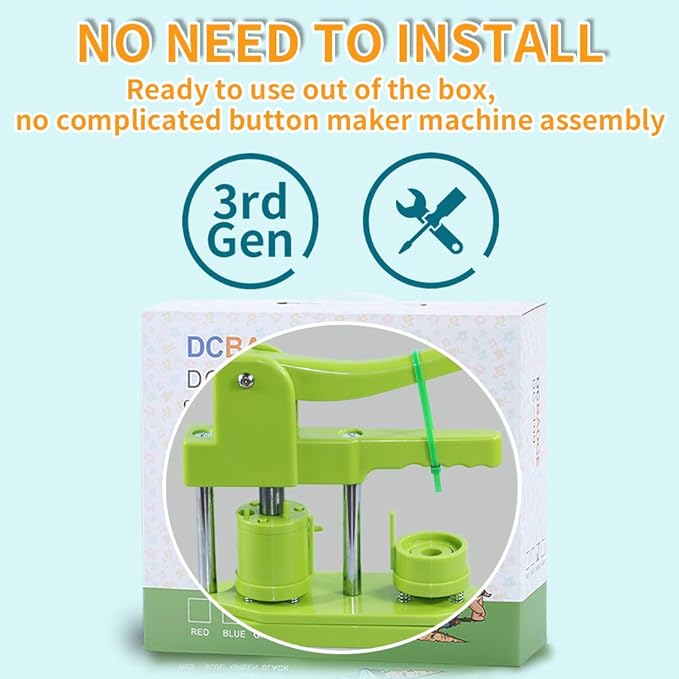 Button Maker Machine, (3rd Gen) Installation-Free 32mm(1.25 in) DIY Pin Button Maker Press Machine Kit, Badge Punch Press Machine with Free 500pcs Button Parts&Pictures&Circle Cutter