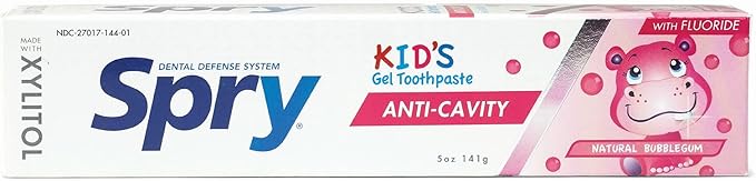 Spry Xylitol Toothpaste for Kids 5oz. Kids Toothpaste with Fluoride, Teeth Whitening Kids Toothpaste with Xylitol, Natural Breath Freshening, Mouth Moisturizing Ingredients, Bubble Gum (Pack of 1)
