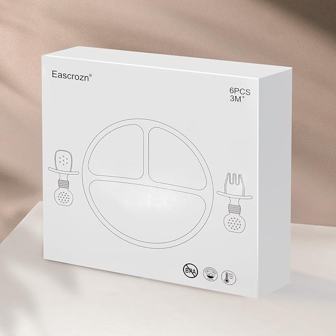 Silicone Baby Feeding Set, 2 Pack Divided Toddler Plates with Suction, 2 Pack Spoons and Forks Set, BPA Free, Baby Led Weaning Supplies for Baby Utensils Baby Eating Essentials