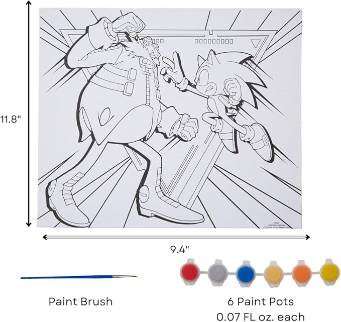 Innovative Designs Sonic The Hedgehog Creative Coloring Canvas Painting and Activity Set for Kids, 1000+ pcs