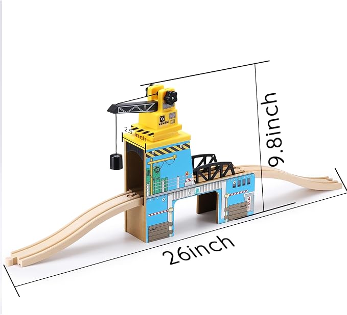 SainSmart Jr. Wooden Train Set Accessories, Magnetic Rotary Crane Set with Track for Kids Compatible with Thomas, Brio, Chuggington, Melissa and Doug