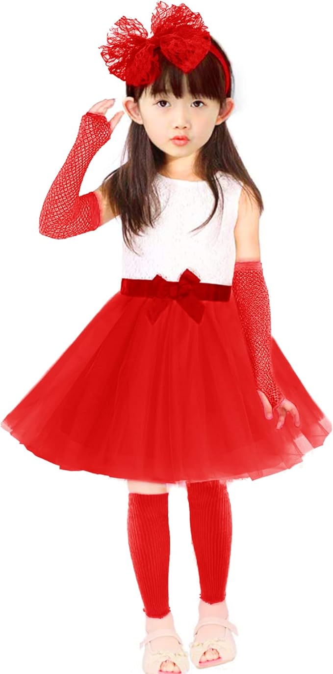 Kids 6 in 1 Costume Accessories 1970s 1980s Fancy Outfits and Dress for Cosplay Party Theme Party for Girl