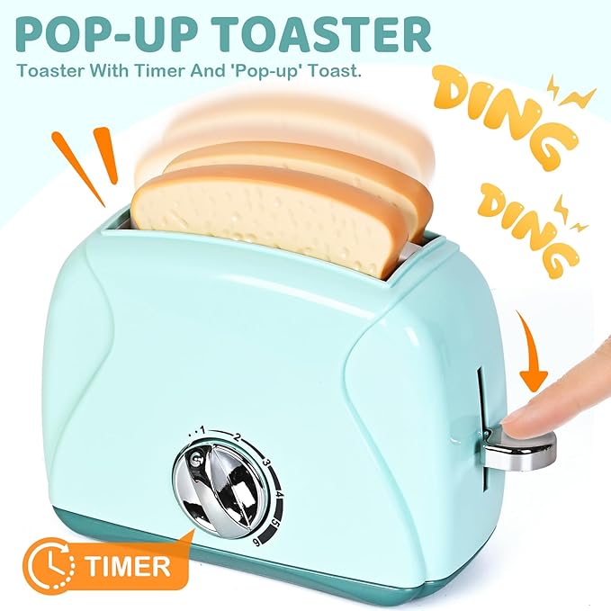 Shemira Play Kitchen Accessories, Pretend Play Kitchen Appliances Toy Set with Coffee Maker, Blender, Mixer, Toaster, Toys for 3 4 5 6 7 8 Year Old, Birthday Gifts for Kids Age 3-5 4-6 6-8 Girls