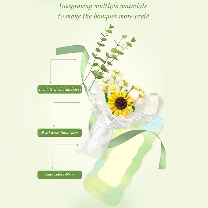 Bouquet Building Sets - Household Decorative Flower Building Block Toys - Artificial Plant Set Gift for Valentine's Day Mother's Day Birthday for Her and Him(Sunflower)