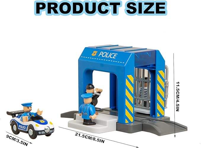 Police Station Playset Toy for Wooden Train Track,Creative City Police Scenes Pretend Play Toy Vehicles Train Accessory Preschool Learning Educational Toys for Toddlers Kids
