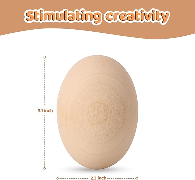 Large Wooden Eggs,3.1x2.3 inches 4 Count Unpainted Wooden Eggs in Carton for Painting, Crafts, and Dyeing, Food Toys for Kitchen Play and Room Decor
