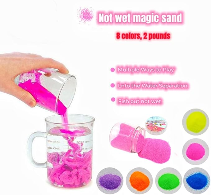 XIYUAN 8Pack Colorful Magic Sand Amazing Space Sand Hydrophobic Sand Kids Happy Play Sand Toys Never Gets Wet Sand Novelties Party Favors Educational Innovations Gift 2lbs 8 Colors …