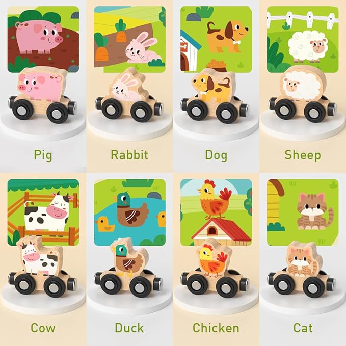 Montessori Toys for Toddlers, 11PCS Wooden Train Set, Toddler Toys for Preschool Learning Activities for Kids, Birthday Gift for Boys and Girls