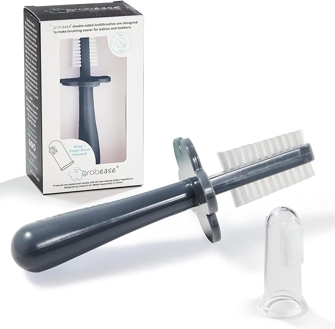 Grabease Baby Toothbrush Double Sided - Training Finger Toothbrush for Toddler Infant, BPA-Free & Phthalate-Free for Baby & Toddler, 1 Pack, Gray