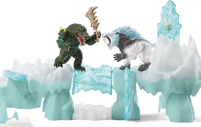 Schleich Eldrador Creatures Attack on Ice Fortress Playset with Ice Monster and Jungle Monster Action Figures - Features Battle Crocodile with Moving Arms and Sabre Tooth Tiger, Gift for Kids Ages 7+
