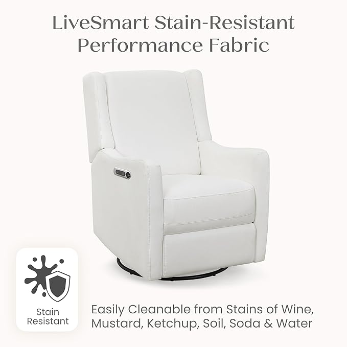 Delta Children Mercer Electronic Power Recliner and Swivel Glider with USB and Type-C Ports in LiveSmart Performance Fabric - Water Repellent & Stain Resistant, Pearl
