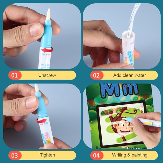 Water Coloring Books for Toddlers, Aqua Painting Book for 18+ Months, Magic Paint Set for 2 3 4 5 Years Old, Alphabet Flash Cards ABC Learning, Road Trip/Airplane Travel/Car Activities Essentials Kids