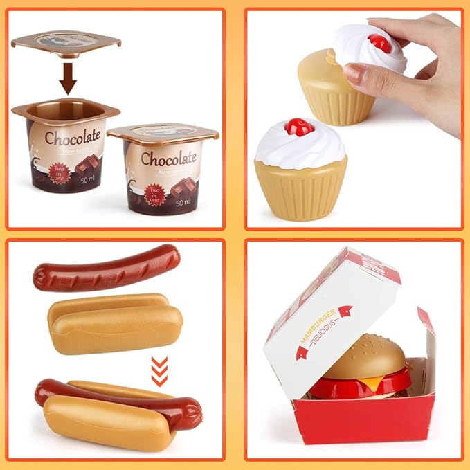 Fast Food Set 59 PCS Kitchen Toy Set for Pretend Play, Kitchen Accessories ,Removable Food Toy, Kids Toddlers Play Food Toys, Party Favor Christmas Stocking Stuffers