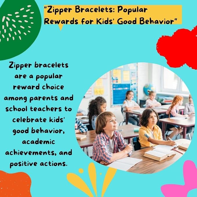 UpBrands Quiet Fidget Toys Party Favors for Kids, Friendship Zipper Bracelet 7 1/2” Sensory Bulk Set, Kit for Valentines, Birthday Goodie Bags, Easter Egg & Pinata Fillers, Student Incentive (36 Pack)