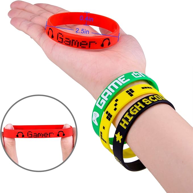 TUPARKA 18 Pcs Video Game Wristbands Rubber Bracelet Game Party Wristbands Supplies for Birthday Party Baby Shower Party Favors, 6 Styles