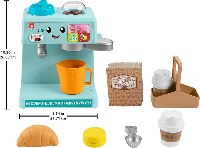 Fisher-Price Toddler Toy Laugh & Learn Coffee Café Musical Playset with Educational Songs & 10 Pretend Play Pieces for Kids Ages 18+ Months