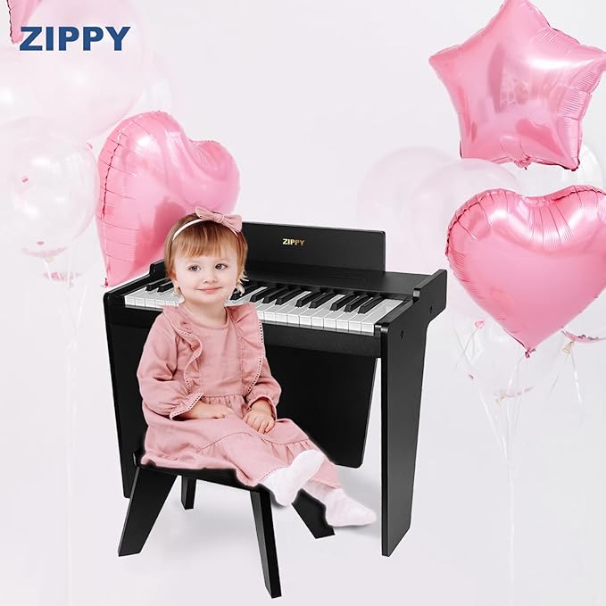 ZIPPY Kids Piano Keyboard, 37 Keys Digital Piano for Kids, Music Educational Instrument Toy, Wood Piano for 3+ Girls and Boys, Black Basic