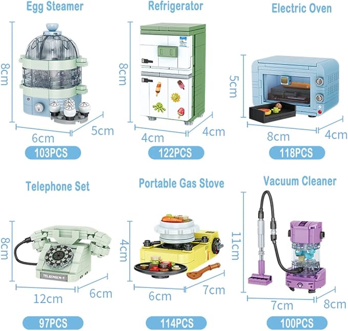 Girls Building Set, 6PCS Mini Electric Appliances Building Blocks Toy for Kids Age 6+, STEM Building Blocks Toy, Classroom Prizes, Birthday Gifts for Girls 654 Pieces