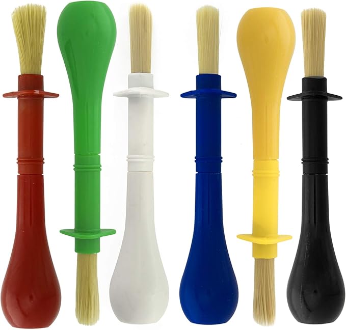 U.S. Art Supply Children's Jumbo Art Brushes Set of 6 - Plastic Handle Round Brushes with Hog Bristles, Stubby Grip - Ideal for Tempera, Poster Paints, and More!