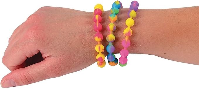 Dozen Assorted Rainbow Stretchy Silicone Bead Bracelets