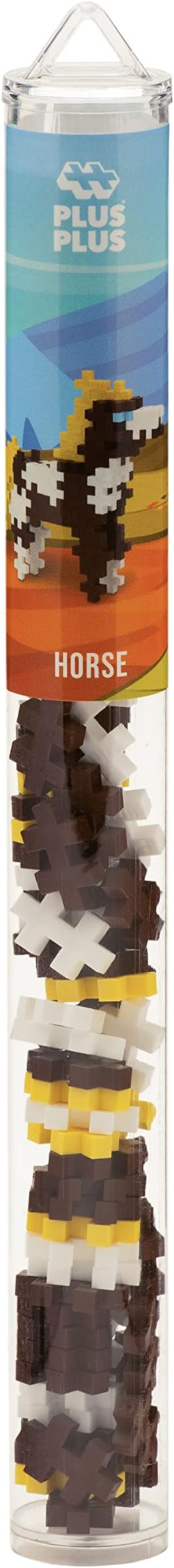 Plus Plus 3D Animal Figure Building Block Set, 70 Mini Interlocking Puzzle Pieces, Fun Stem Toys for Kids - Horse Maker Tube