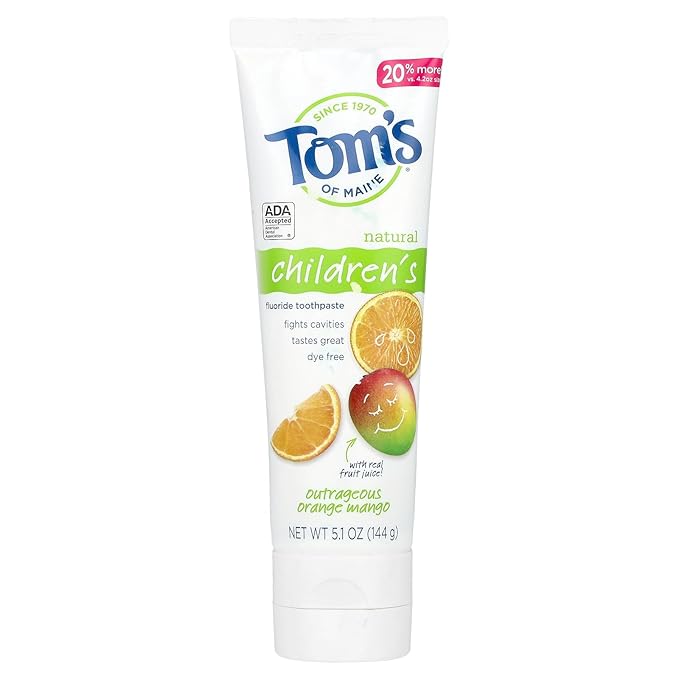 Tom's of Maine Natural Kid's Fluoride Toothpaste, Outrageous Orange Mango, 5.1 oz.