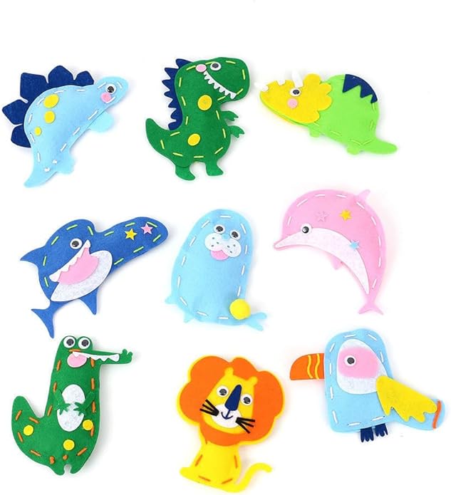 Kids Sewing Kit for Beginner Her His 1st Art & Craft, Includes 3 Stuffed Animal Dolls, Instructions & Plush Felt Materials for Learn to Sew, Embroidery Animal