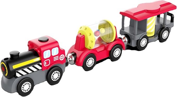 Wooden Train Track Accessories Battery Operated Locomotive Train, Magnetic Train Toy for Toddler Track Set, Powerful Engine Celebrates Train Fits All Major Brands Train Set