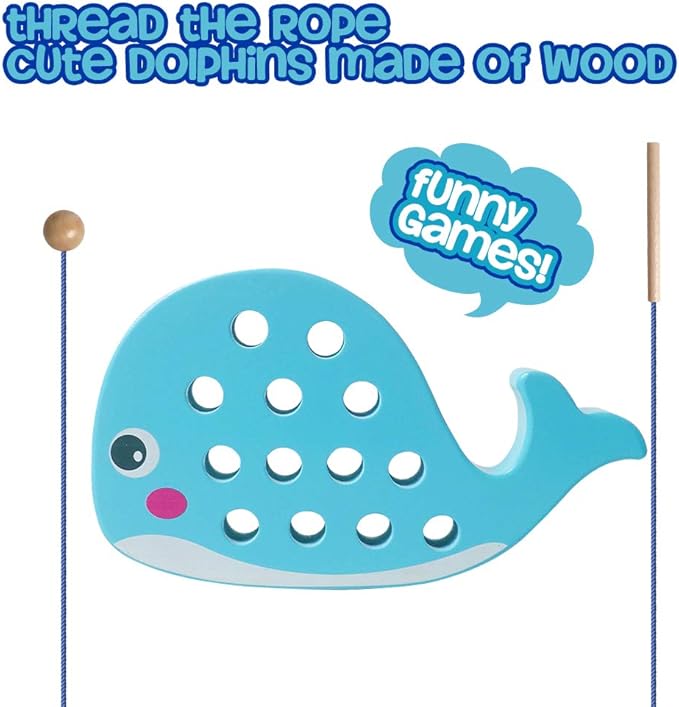 Skrtuan Wooden Lacing Whale Threading Toys Wood Block Puzzle Car Airplane Travel Game Montessori Early Development Fine Motor Skills Educational Gift for 1 2 3 Years Old Toddlers Baby Kids