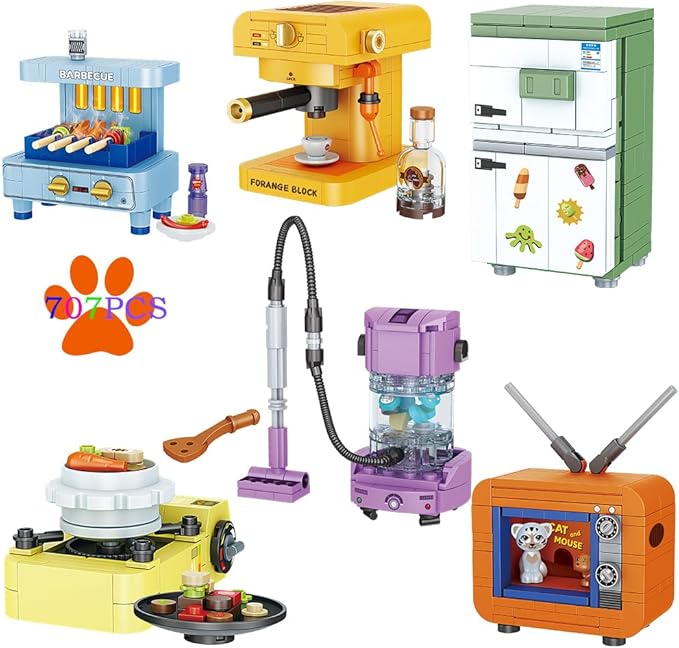 Girls Building Set, 6PCS Mini Electric Appliances Building Blocks Toy for Kids Age 6+, STEM Building Blocks Toy, Classroom Prizes, Birthday Gifts for Girls 707 Pieces