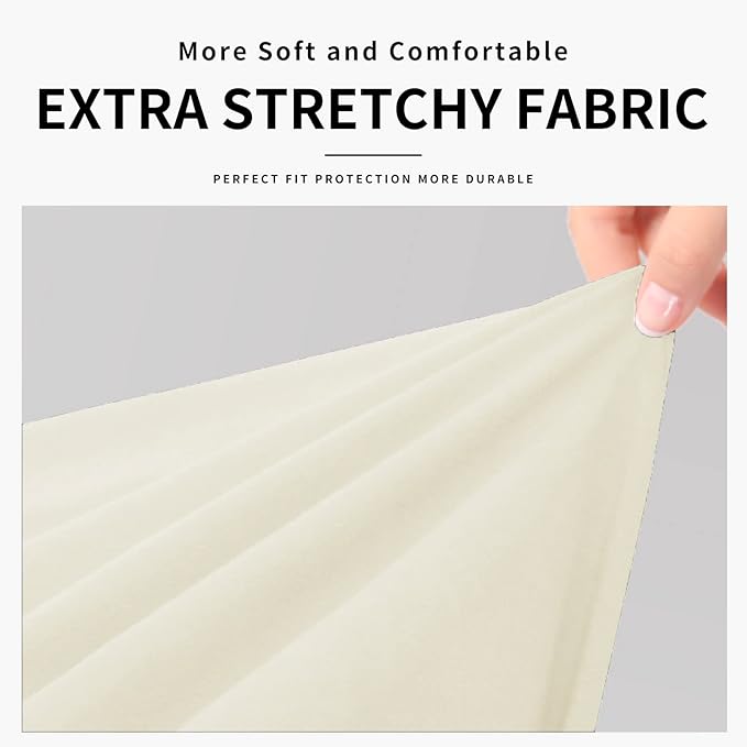 Easy-Going 100% Dual Waterproof Oversized Cover Stretch Soft Couch Cover for Dogs, Sofa Slipcover for 3 Separate Cushion Couch Leakproof Furniture Protector for Kids, Pets Ivory