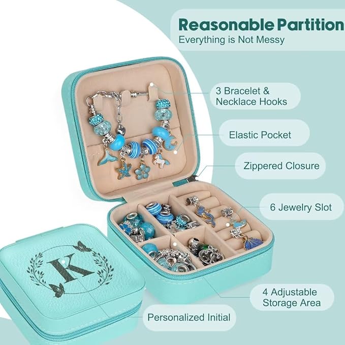 Charm Bracelet Making Kit, Kid Jewelry Making Kit for Girls 8-12, Unicorn Craft Kits for Teen Girls Toys Ages 3-10 Years Old Girl Gifts Trendy Stuff Birthday Christmas Gift with Initial Jewelry Box- K