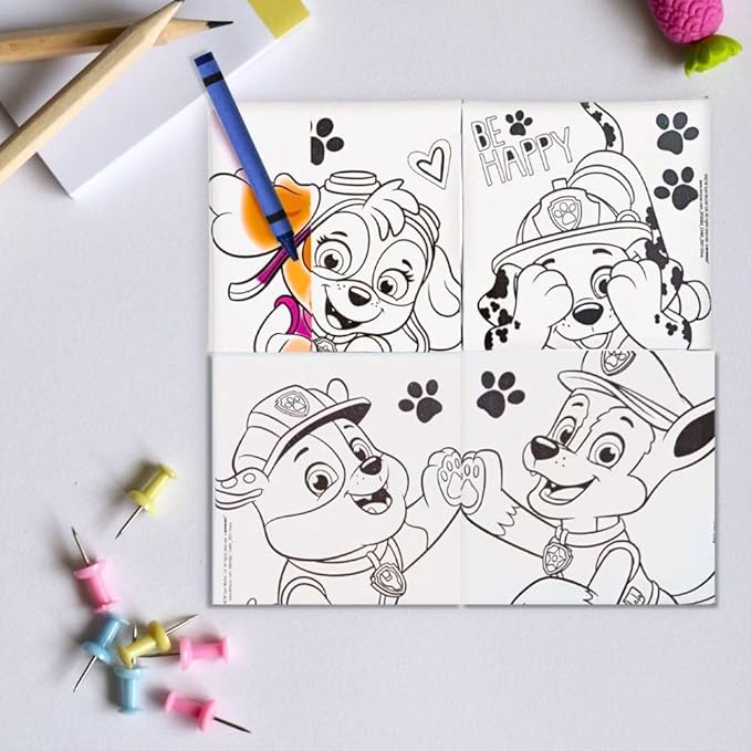 Paw Patrol DIY Canvas Painting Set - 4 Colorful 4"x4" Canvases, 1 Paint Brush, 6 Vibrant Paints - Unleash Creativity & Foster Imagination - Perfect Gift for Kids Art Lovers