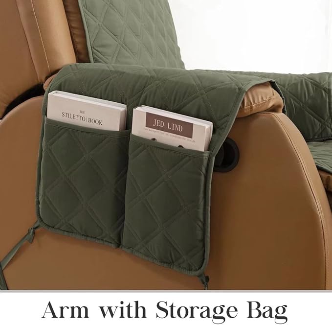 TOMORO Non-Slip Oversized Recliner Cover, 100% Waterproof Quilted Recliner Chair Slipcover Furniture Protector with Pockets, Washable Couch Cover with Elastic Straps for Kids and Pets