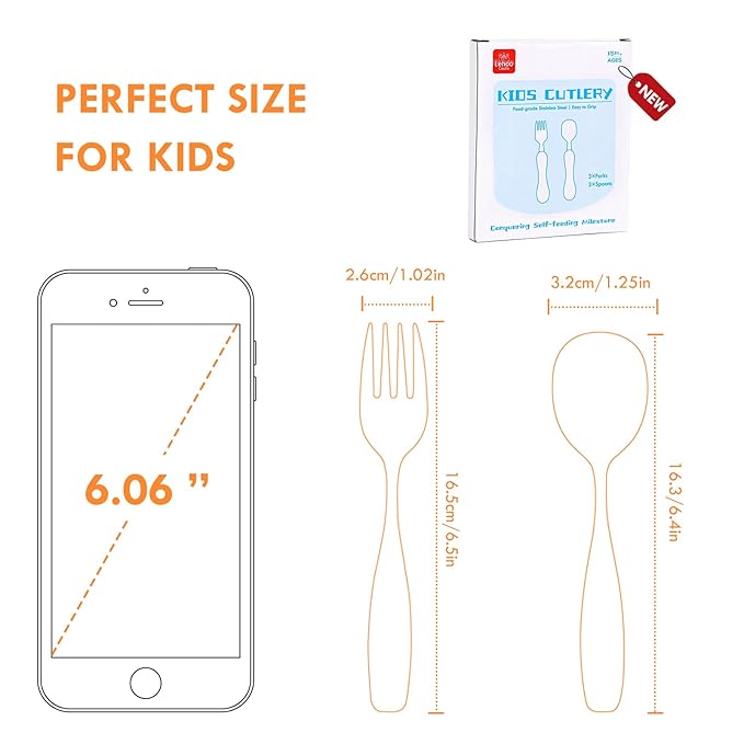 Lehoo Castle Toddler Fork and Spoon, 6pcs Toddler Utensils Kids Silverware, Safe Stainless Steel Toddler Fork Spoon Set, Children Flatware Set, Incudes 3 Spoons and 3 Forks (Engineering Vehicle)