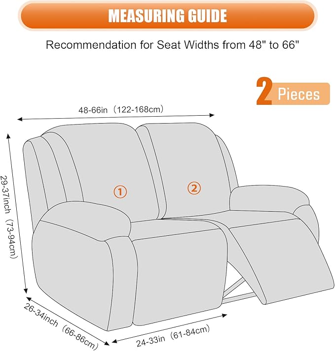 VANSOFY Recliner Cover, 2-Pieces Stretch Reclining Couch Cover with Pockets Loveseat Sofa Slipcovers Soft Washable Furniture Protector for Dogs(Navy Blue)