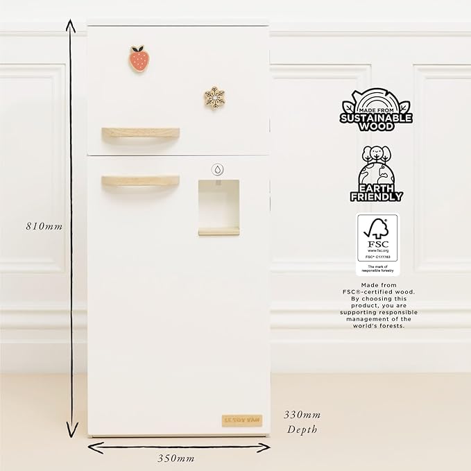 Le Toy Van – Wooden Stand Alone Fridge Freezer Set | Grand Free Standing Refrigerator & Freezer with Accessories Pretend Play Set – Suitable for 36+ Months