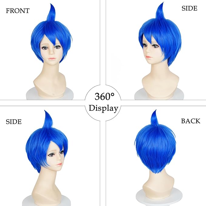 Probeauty Short Blue Wig for Kids Child Layered Anime Costume Wig for Halloween Cosplay Party