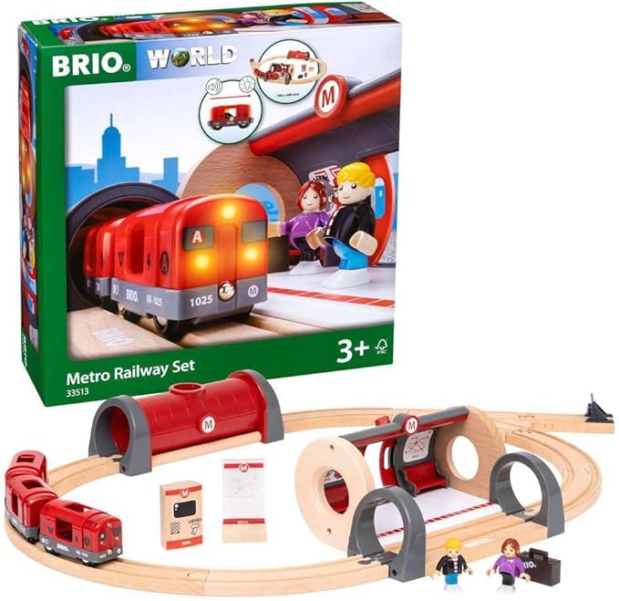 Brio - 33513 Metro Railway Set | Dynamic 20 Piece Wooden Train Set with Interactive Accessories | Perfect for Kids Ages 3 and Up | Fosters Creativity and Motor Skills