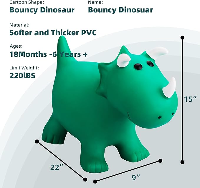 EVERICH TOY Kids Dinosaur Bouncy Animal Toys, Inflatable Triceratops Bouncer, Ride on Bounce Hopper, Indoor Outdoor Activity Birthday Gift for 18 Months 2 3 4 Years Old Boys