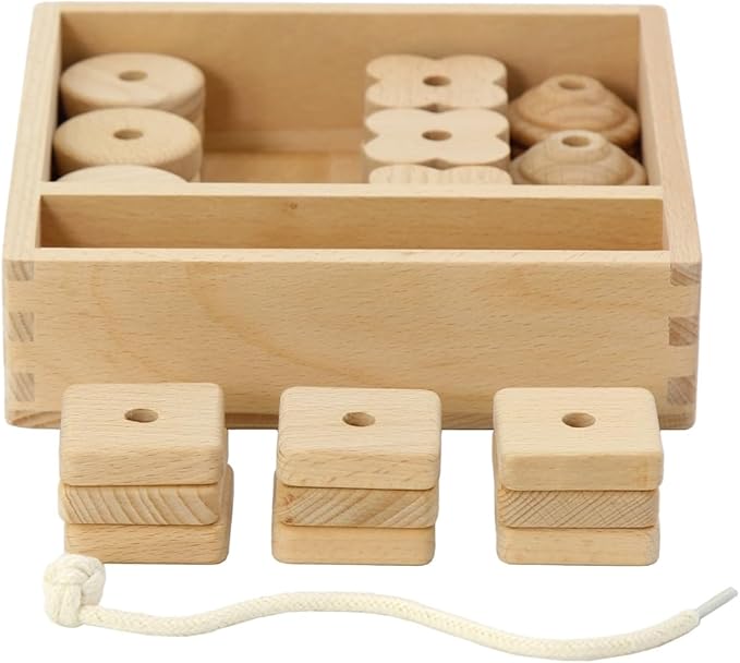 Lacing Bead 27 Large Wooden Beads 1 Lace for Toddler and Kids Montessori Educational Toy Fine Motor Skills 2 Years