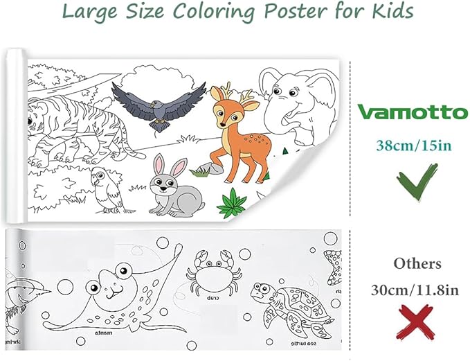Large Size Coloring Paper Roll for Kids, Toddler Drawing Paper Roll,DIY Sticky Wall Painting Color Filling Paper,Creative Early Educational Toys for Toddlers 120 * 15 Inch (Animal)