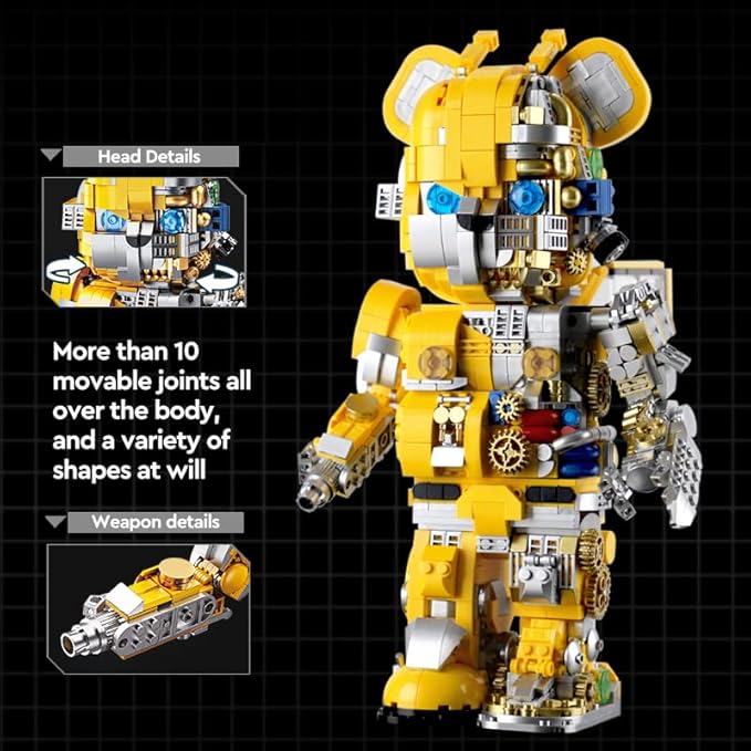 Mecha Bear Building Block Kit, Mechanical Violent Bear Display Art Toy Model,Creative Collectible Gift for Adults & Kids(1961 Pieces)